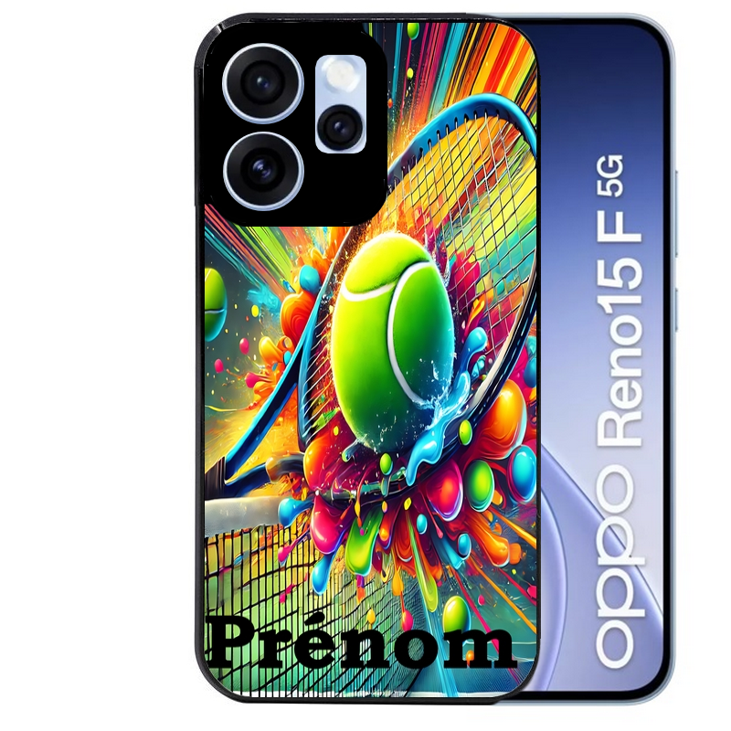 Coque noire taperso pour OPPO Reno 15 et F FS 5G avec motif tennis color personnalisee protection antichoc personnalisée