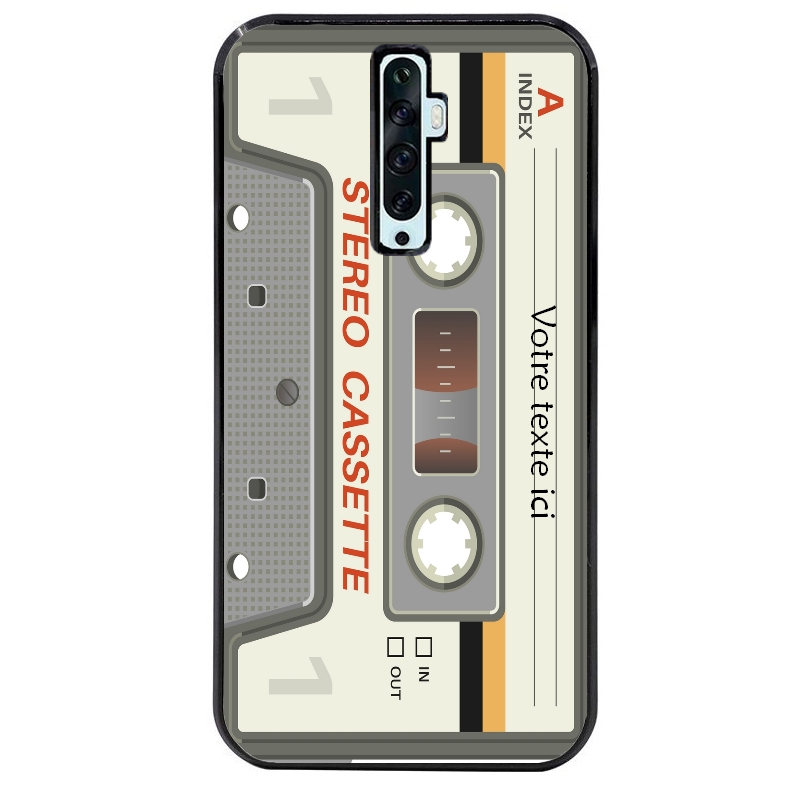 Coque noire taperso pour OPPO Reno 2 et 2Z avec motif cassette grise personnalisable protection antichoc personnalisée