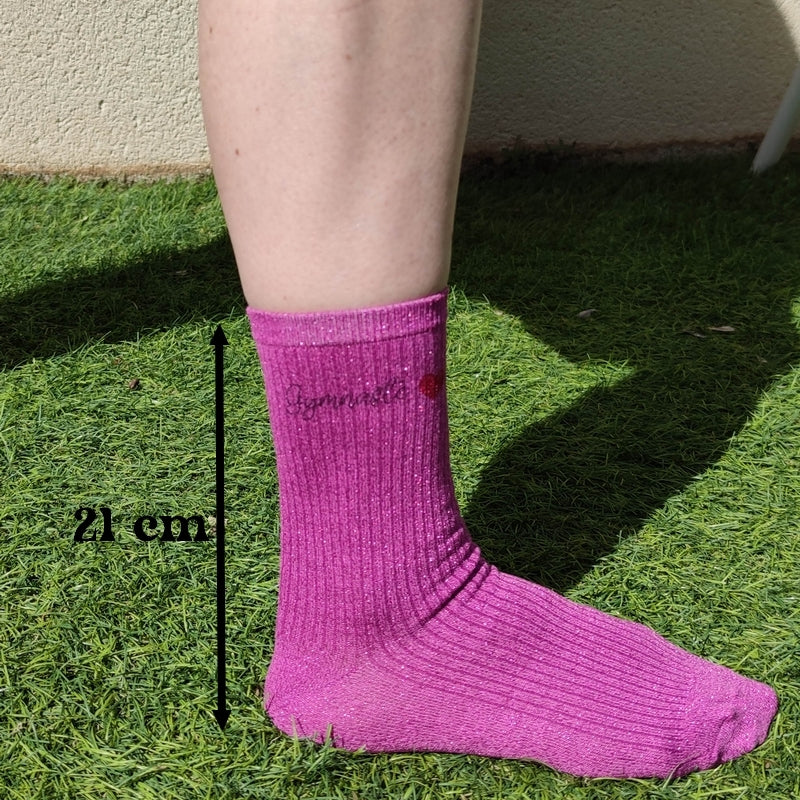 Chaussettes paillettes argent motif fétarde