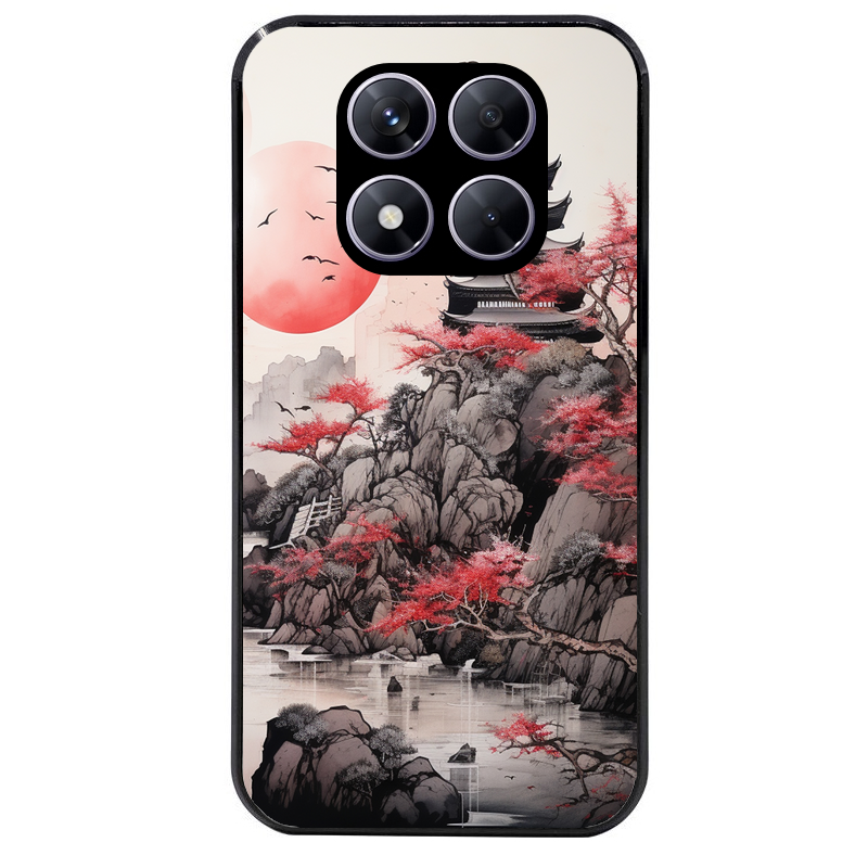 Coque noire taperso pour Redmi Note 14 et PRO PLUS 4G 5G avec motif japan et temple protection antichoc personnalisée