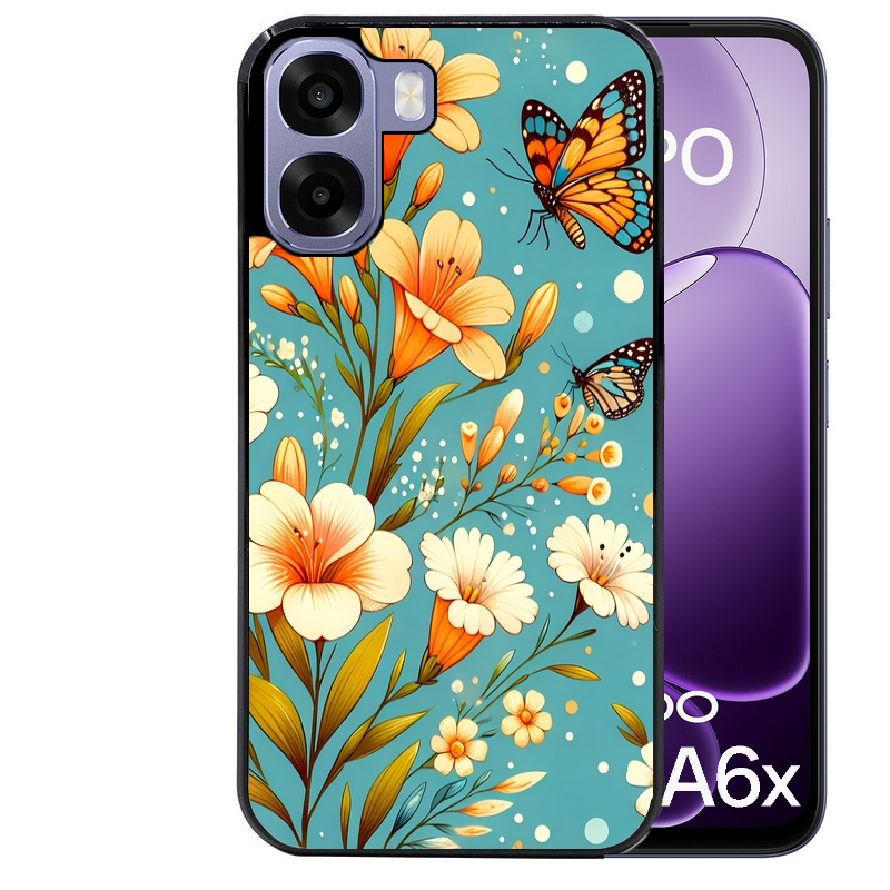 Coque noire taperso pour OPPO A6 A6X 4G et 5G avec motif fleur orange protection antichoc personnalisée
