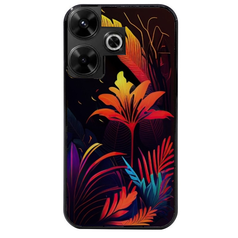 Coque noire taperso pour POCO M6 4G avec motif tropical jaune protection antichoc personnalisée