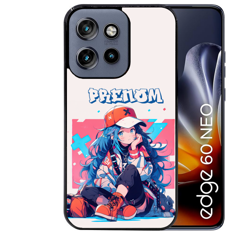 Coque noire taperso pour Moto Edge 60 et Neo Fusion Pro avec motif anime casquette personnalise protection antichoc personnalisée