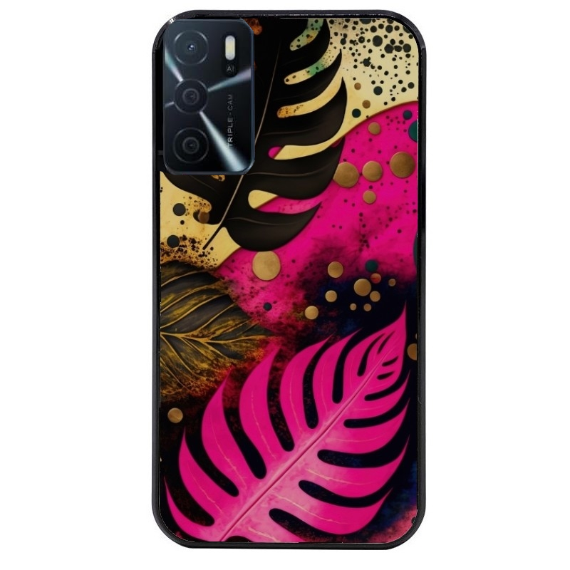 Coque noire taperso pour OPPO A16 et A16S avec motif tropical rose et des fleurs protection antichoc personnalisée