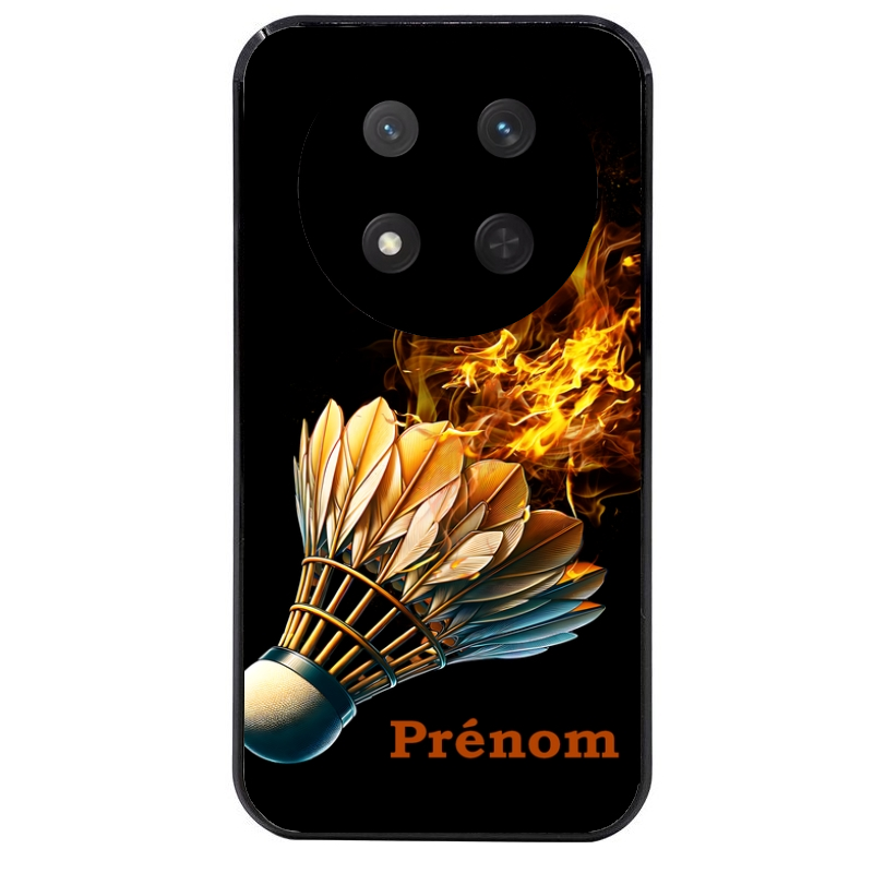 Coque noire taperso pour Magic 7 LITE et PRO avec motif badminton flamme personnalise protection antichoc personnalisée