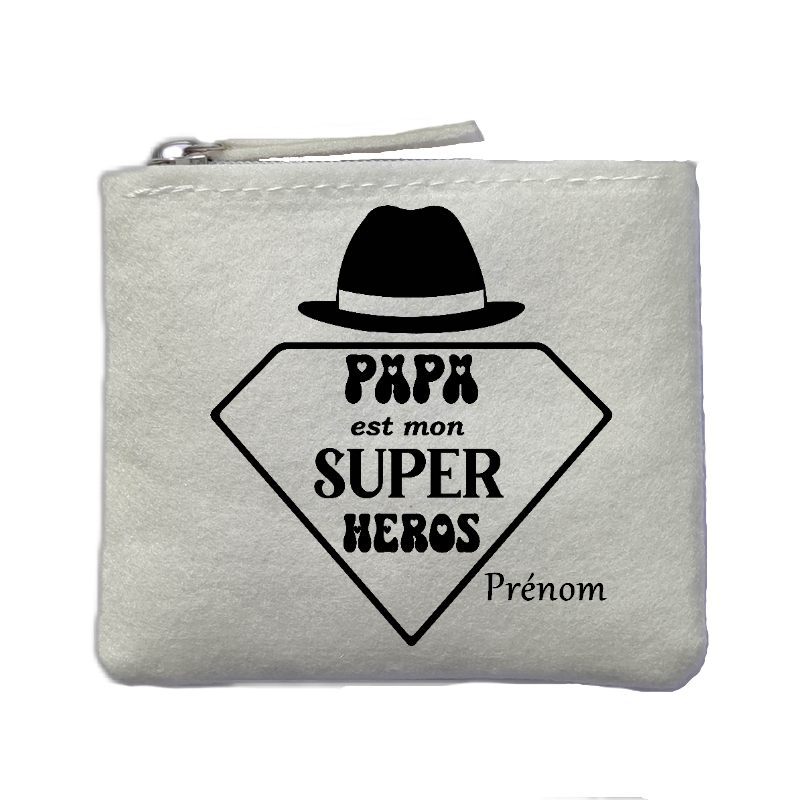 Porte monnaie personnalisé papa heros ivoire en feutrine en feutrine ivoire