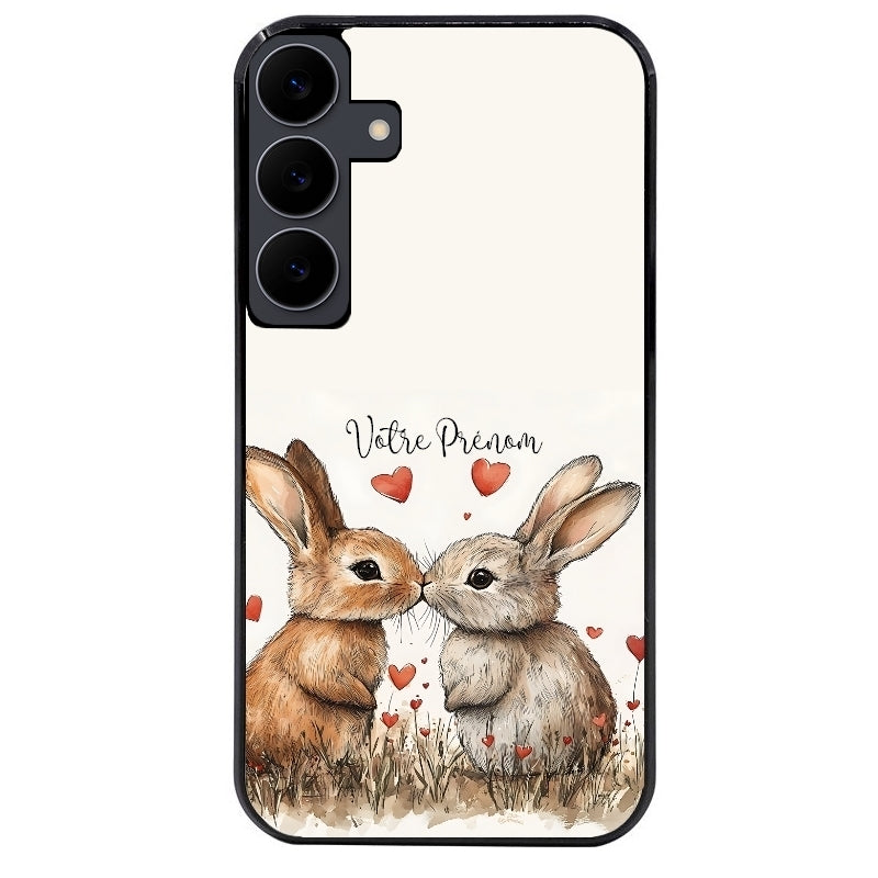 Coque noire taperso pour galaxy A07 A17 A27 A37 A57 avec motif lapin coeur avec prenom protection antichoc personnalisée