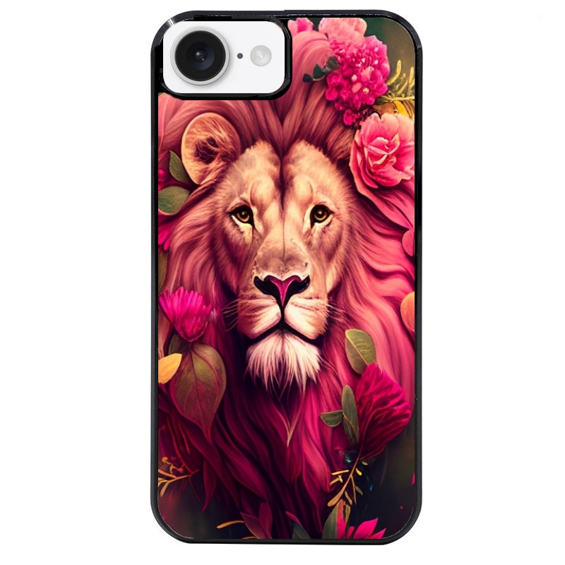 Coque noire taperso pour Iphone 17 17E AIR MAX PRO avec motif lion et fleurs rose protection antichoc personnalisée