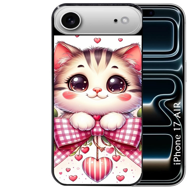 Coque noire taperso pour Iphone 17 17E AIR MAX PRO avec motif chat noeud et coeur protection antichoc personnalisée