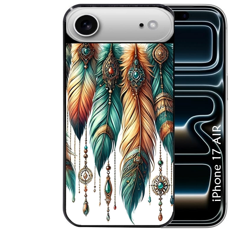 Coque noire taperso pour Iphone 17 17E AIR MAX PRO avec motif plumes et bijoux protection antichoc personnalisée
