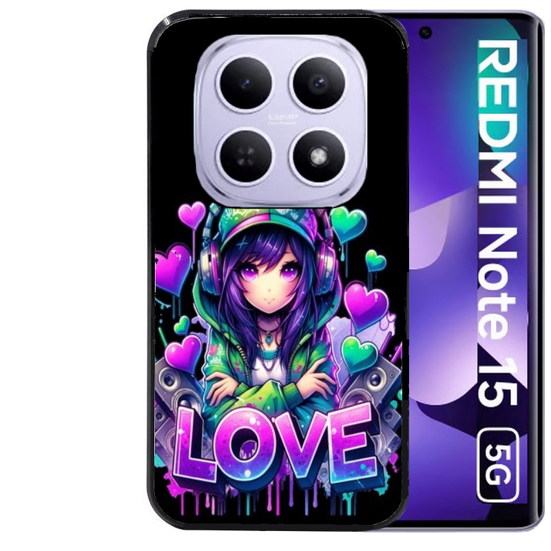 Coque noire taperso pour Redmi Note 15 et PRO PLUS 4G 5G avec motif anime manga et love protection antichoc personnalisée