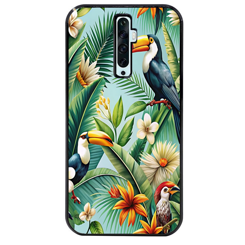 Coque noire taperso pour OPPO Reno 2 et 2Z avec motif perroquet tropical protection antichoc personnalisée