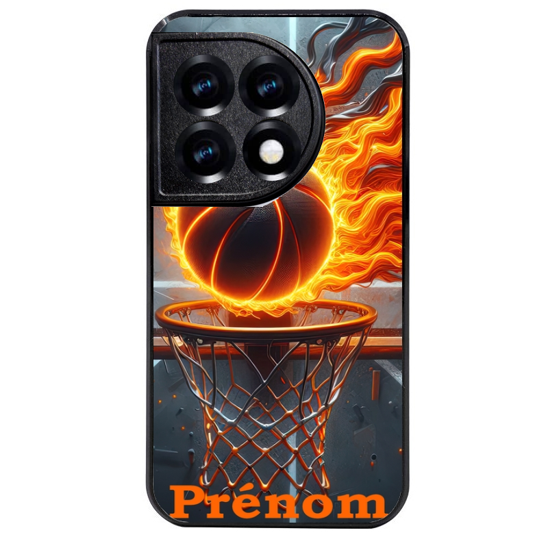 Coque noire taperso pour OnePlus 11 et 12 avec motif basket flamme personnalisee protection antichoc personnalisée