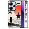 Coque noire taperso pour Redmi Note 13 PRO PLUS 5G avec motif samourai et temple personnalisee protection antichoc personnalisée