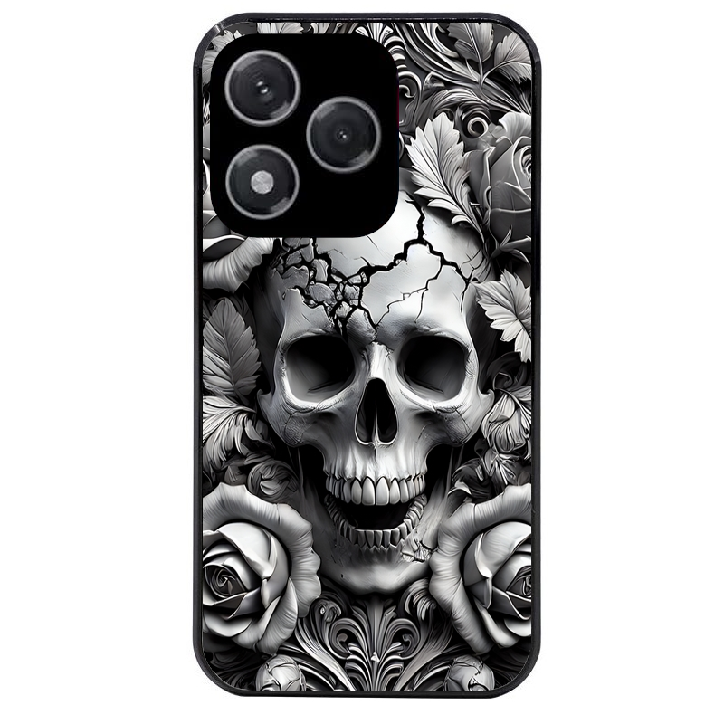 Coque noire taperso pour Honor 400 et Lite Pro Smart avec motif tete de mort fleur protection antichoc personnalisée