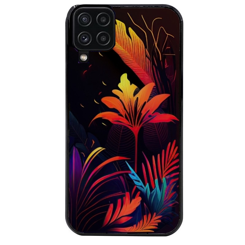 Coque noire taperso pour galaxy A22 A32 A52 A52S 4G 5G  avec motif tropical jaune protection antichoc personnalisée