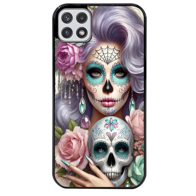 Coque noire taperso pour galaxy A22 A32 A52 A52S 4G 5G  avec motif tete de mort calavera bijoux protection antichoc personnalisée