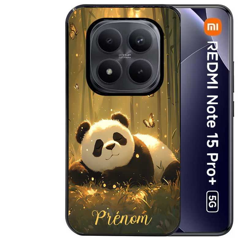 Coque noire taperso pour Redmi Note 15 et PRO PLUS 4G 5G avec motif panda et papillon personnalisee protection antichoc personnalisée