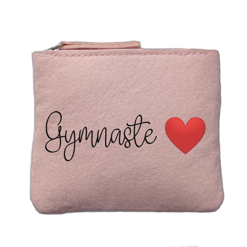 Porte monnaie motif gymnaste cœur rose clair en feutrine en feutrine