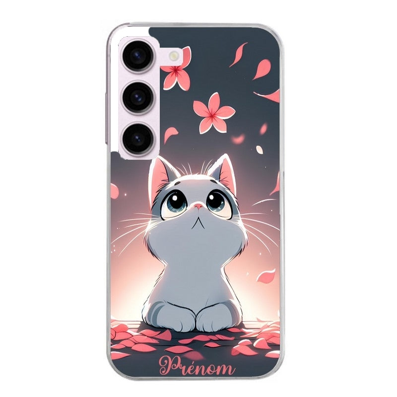 Coque taperso pour Galaxy A13 4G et 5G A23 A53 avec motif chat anime avec votre prenom protection antichoc personnalisée
