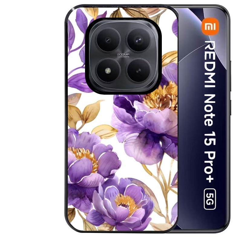 Coque noire taperso pour Redmi Note 15 et PRO PLUS 4G 5G avec motif fleur pivoine protection antichoc personnalisée