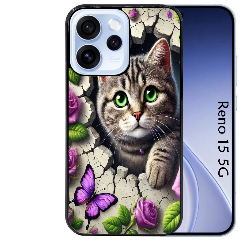 Coque noire taperso pour OPPO Reno 15 et F FS 5G avec motif chat papillon 3 protection antichoc personnalisée