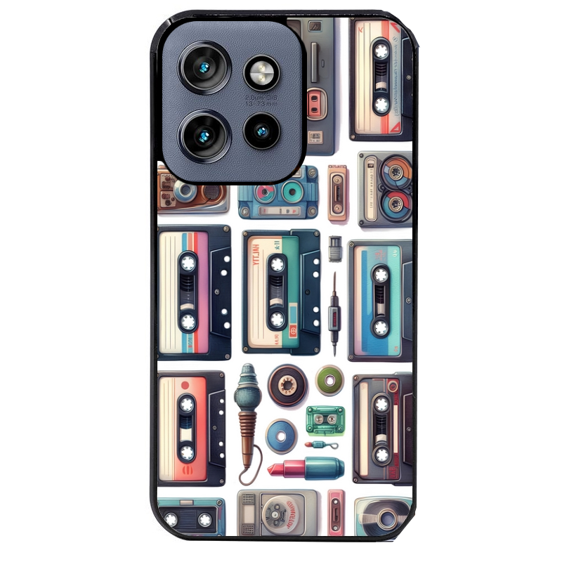 Coque noire taperso pour Moto Edge 60 et Neo Fusion Pro avec motif cassette multi protection antichoc personnalisée