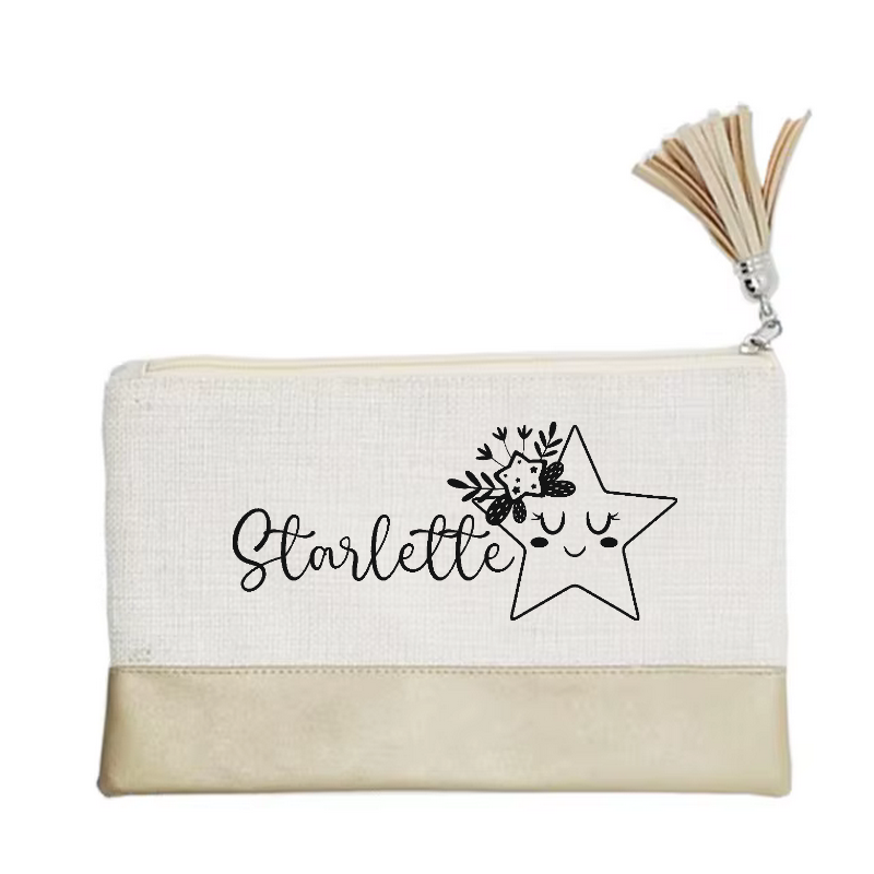 Pochette personnalisée votre prénom ou mot étoile en toile et simili cuir personnalisée