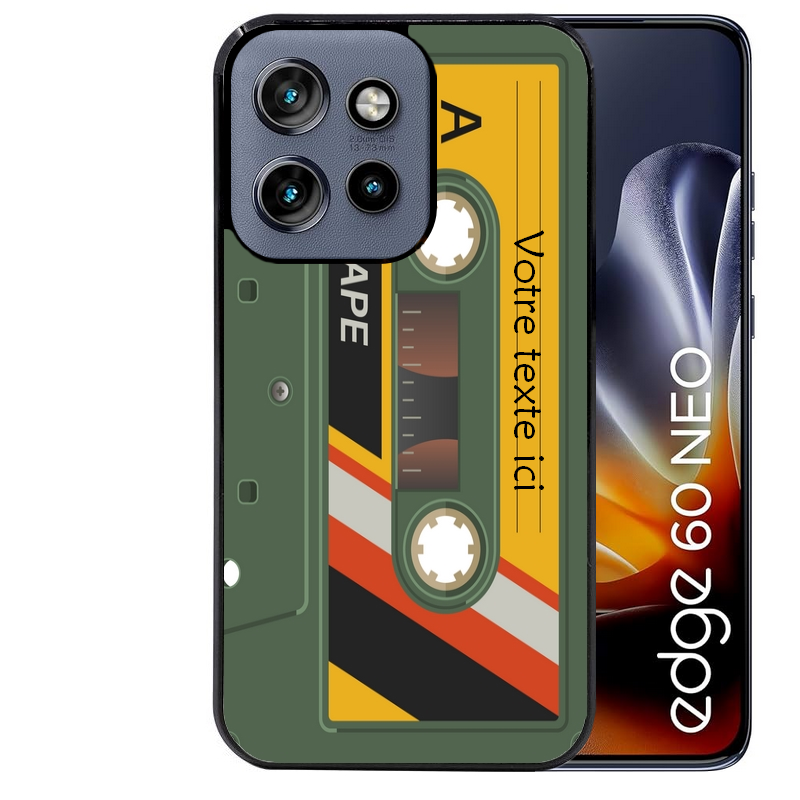 Coque noire taperso pour Moto Edge 60 et Neo Fusion Pro personnalisable avec motif cassette kaki protection antichoc personnalisée