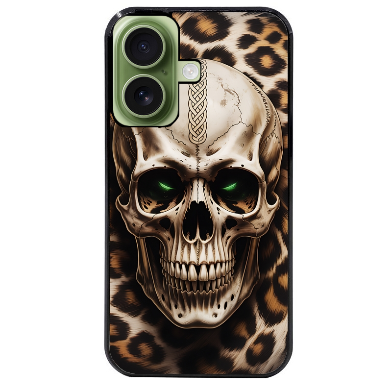 Coque noire taperso pour Iphone 17 17E AIR MAX PRO avec motif tete de mort leopard protection antichoc personnalisée