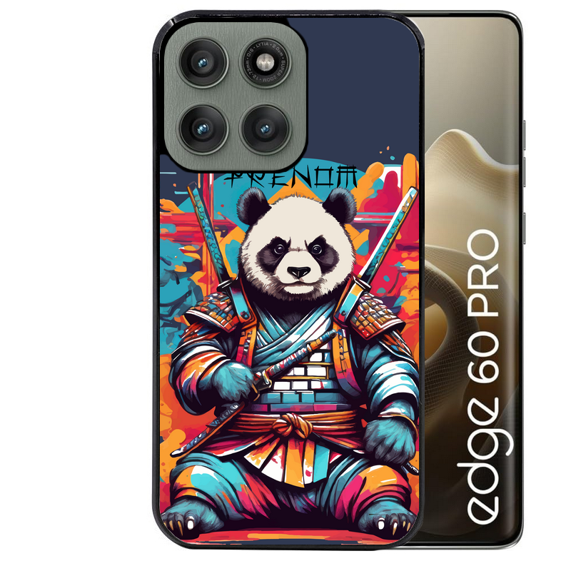 Coque noire taperso pour Moto Edge 60 et Neo Fusion Pro avec motif panda katana personnalisee protection antichoc personnalisée