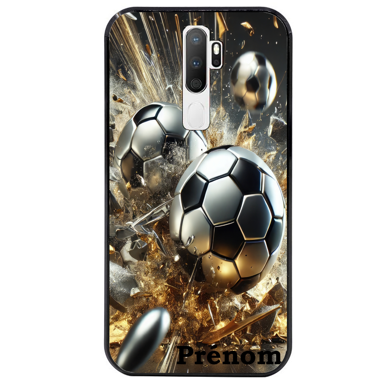 Coque noire taperso pour OPPO A5 A9 2020 avec motif foot metal personnalisee protection antichoc personnalisée