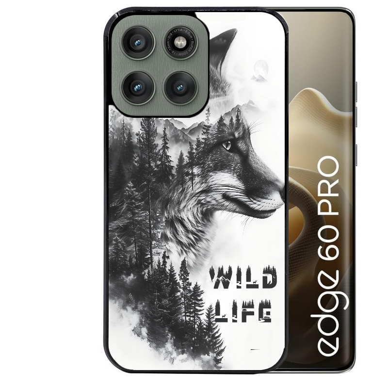 Coque noire taperso pour Moto Edge 60 et Neo Fusion Pro avec motif renard fox wild protection antichoc personnalisée