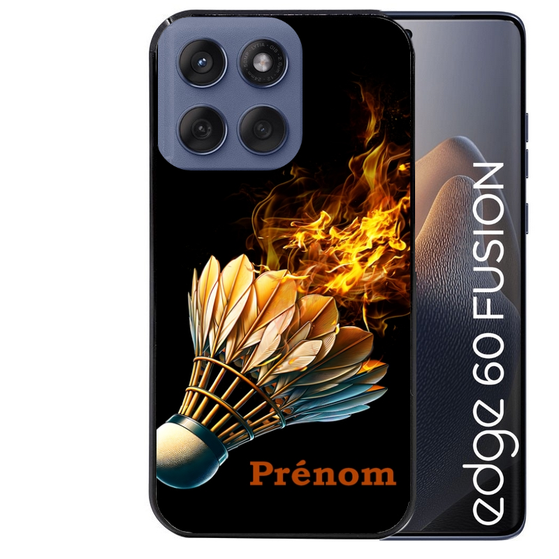 Coque noire taperso pour Moto Edge 60 et Neo Fusion Pro avec motif badminton flamme personnalise protection antichoc personnalisée