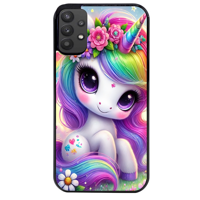 Coque noire taperso pour galaxy A22 A32 A52 A52S 4G 5G  avec motif licorne et fleurs protection antichoc personnalisée
