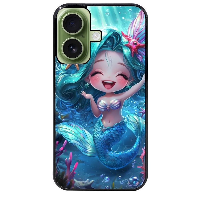 Coque noire taperso pour Iphone 16 16E PLUS MAX PRO avec motif sirene style anime protection antichoc personnalisée