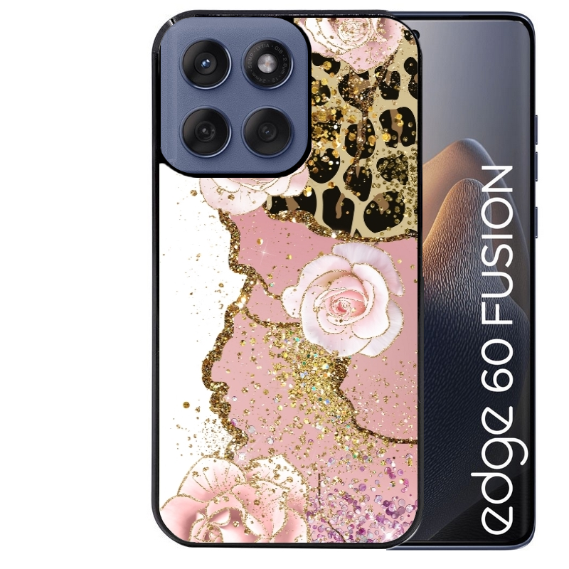 Coque noire taperso pour Moto Edge 60 et Neo Fusion Pro avec motif marbre fleur leopard protection antichoc personnalisée