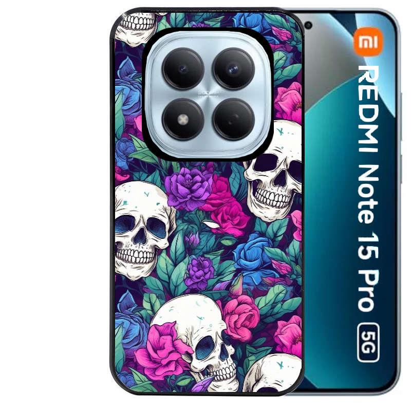 Coque noire taperso pour Redmi Note 15 et PRO PLUS 4G 5G avec motif tete de mort violet protection antichoc personnalisée