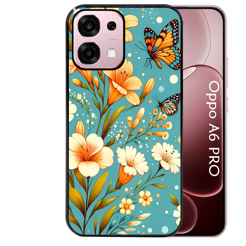 Coque noire taperso pour OPPO A6 PRO 4G et 5G avec motif fleur orange protection antichoc personnalisée