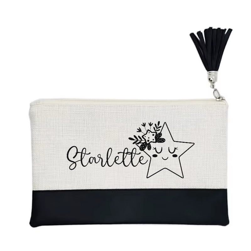 Pochette personnalisée votre prénom ou mot étoile en toile et simili cuir personnalisée