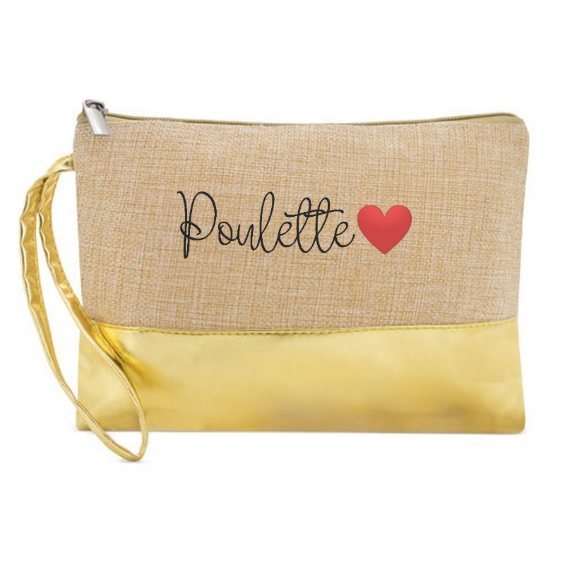 Pochette poulette et coeur en jute et doré en jute et doré