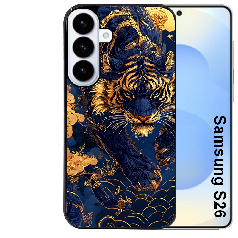 Coque noire taperso pour galaxy S26 et PLUS ULTRA FE avec motif tigre et fleur protection antichoc personnalisée