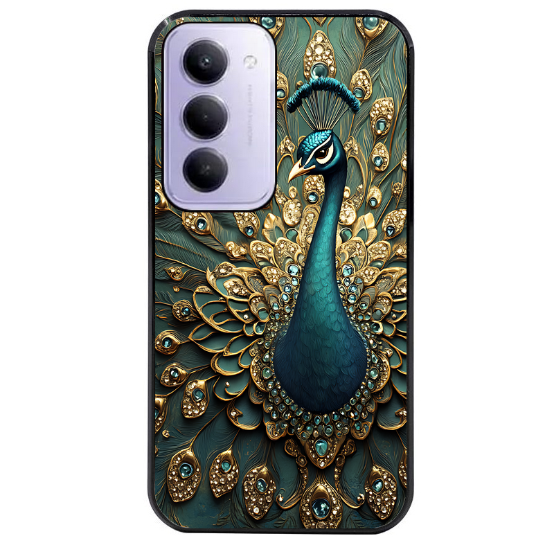 Coque noire taperso pour Redmi 15 4G et 5G avec motif paon mandala protection antichoc personnalisée