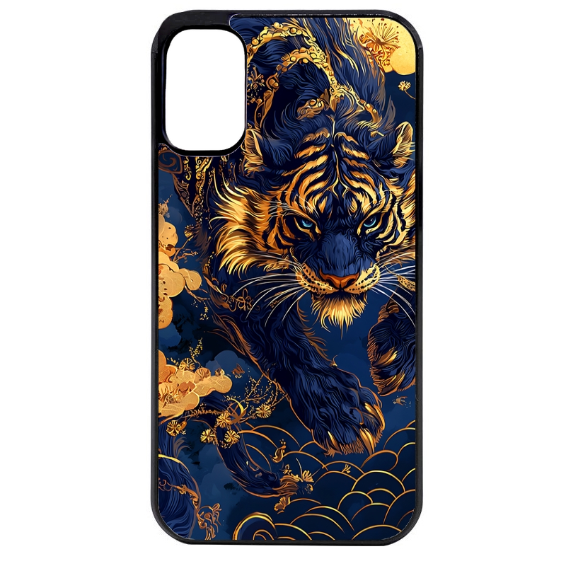 Coque noire taperso pour Moto E13 E14 E15 avec motif tigre et fleur protection antichoc personnalisée