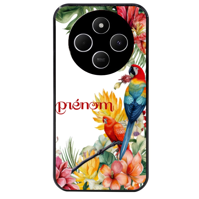 Coque noire taperso pour POCO C75 avec motif perroquet personnalisee protection antichoc personnalisée