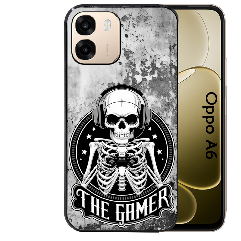 Coque noire taperso pour OPPO A6 A6X 4G et 5G avec motif tete de mort gamer beton protection antichoc personnalisée