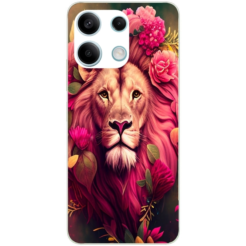 Coque taperso pour POCO X6 5G avec motif lion et fleurs rose protection antichoc personnalisée