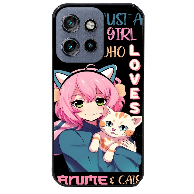 Coque noire taperso pour Moto Edge 60 et Neo Fusion Pro avec motif anime et chat protection antichoc personnalisée