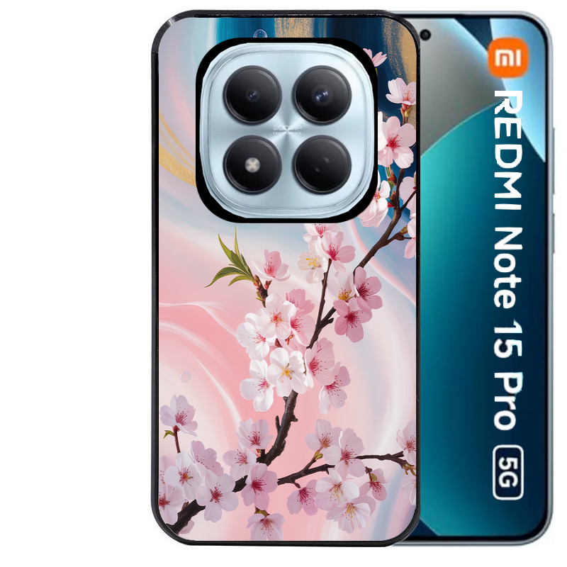 Coque noire taperso pour Redmi Note 15 et PRO PLUS 4G 5G avec motif marbre fleur cerisier protection antichoc personnalisée