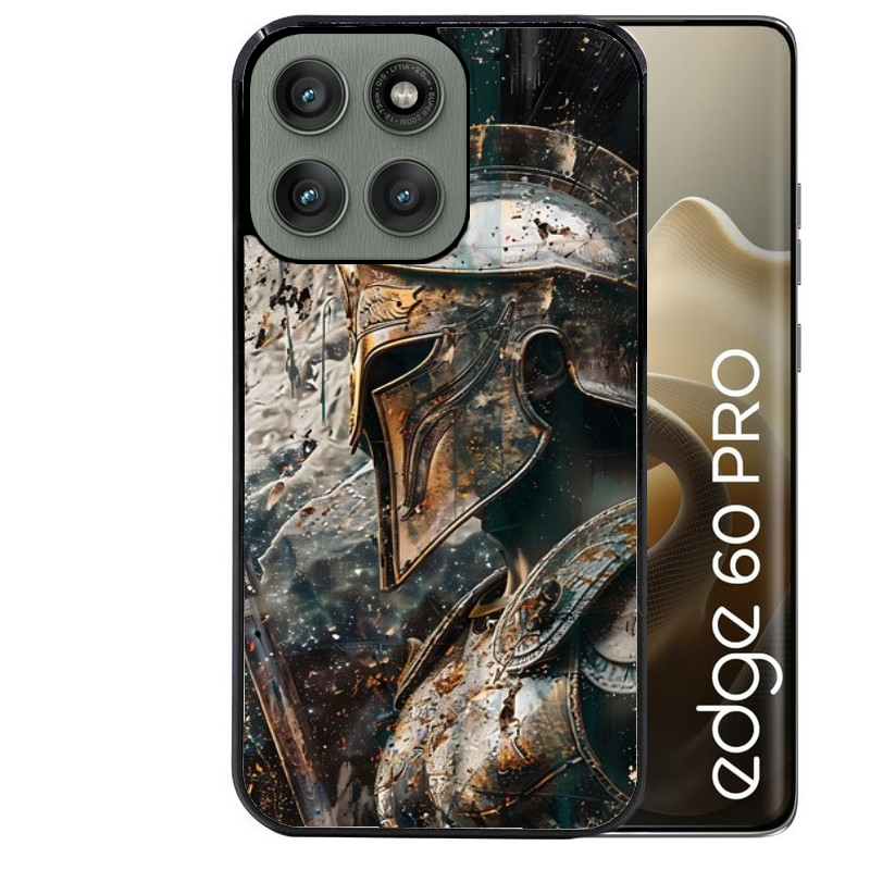 Coque noire taperso pour Moto Edge 60 et Neo Fusion Pro avec motif spartan guerrier protection antichoc personnalisée